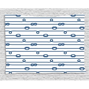 Navy Tapestry, Ship Boat Sea Life Rope and Marine Nautical Knots as Border Lines Art Print, Wall Hanging for Bedroom Living Room Dorm Decor, 60W X 40L Inches, Navy Blue and White, by Ambesonne   
